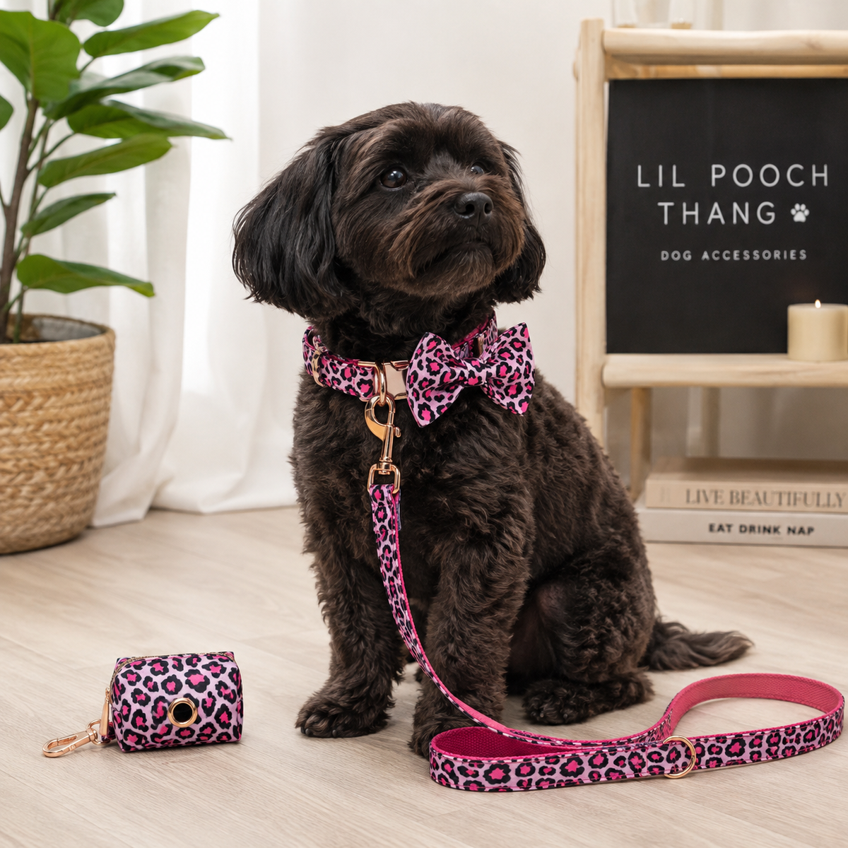 The Wild Thang - Dog Collar, Lead, Bow Tie, & Bag Holder Set