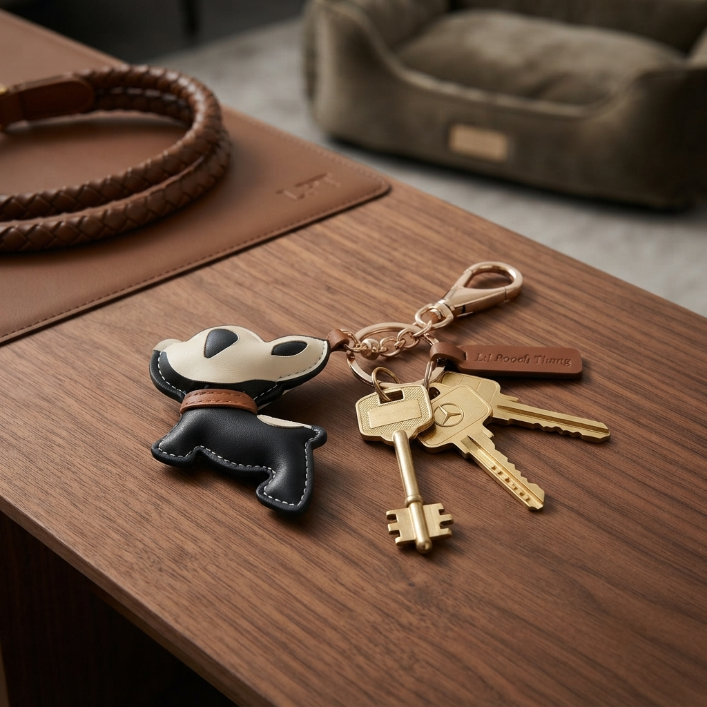 French Bulldog Vegan Leather Keyring