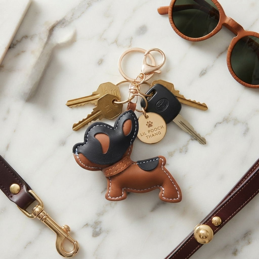 French Bulldog Vegan Leather Keyring