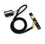 The Jet Set Collection: Vegan Leather Dog Collar, Lead & Poop Bag Holder Set