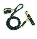 The Jet Set Collection: Vegan Leather Dog Collar, Lead & Poop Bag Holder Set