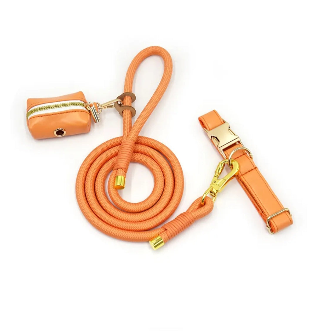 The Jet Set Collection: Vegan Leather Dog Collar, Lead & Poop Bag Holder Set