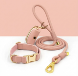 The Jet Set Collection: Vegan Leather Dog Collar, Lead & Poop Bag Holder Set