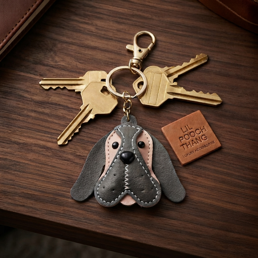 Basset Hound Vegan Leather Keyring