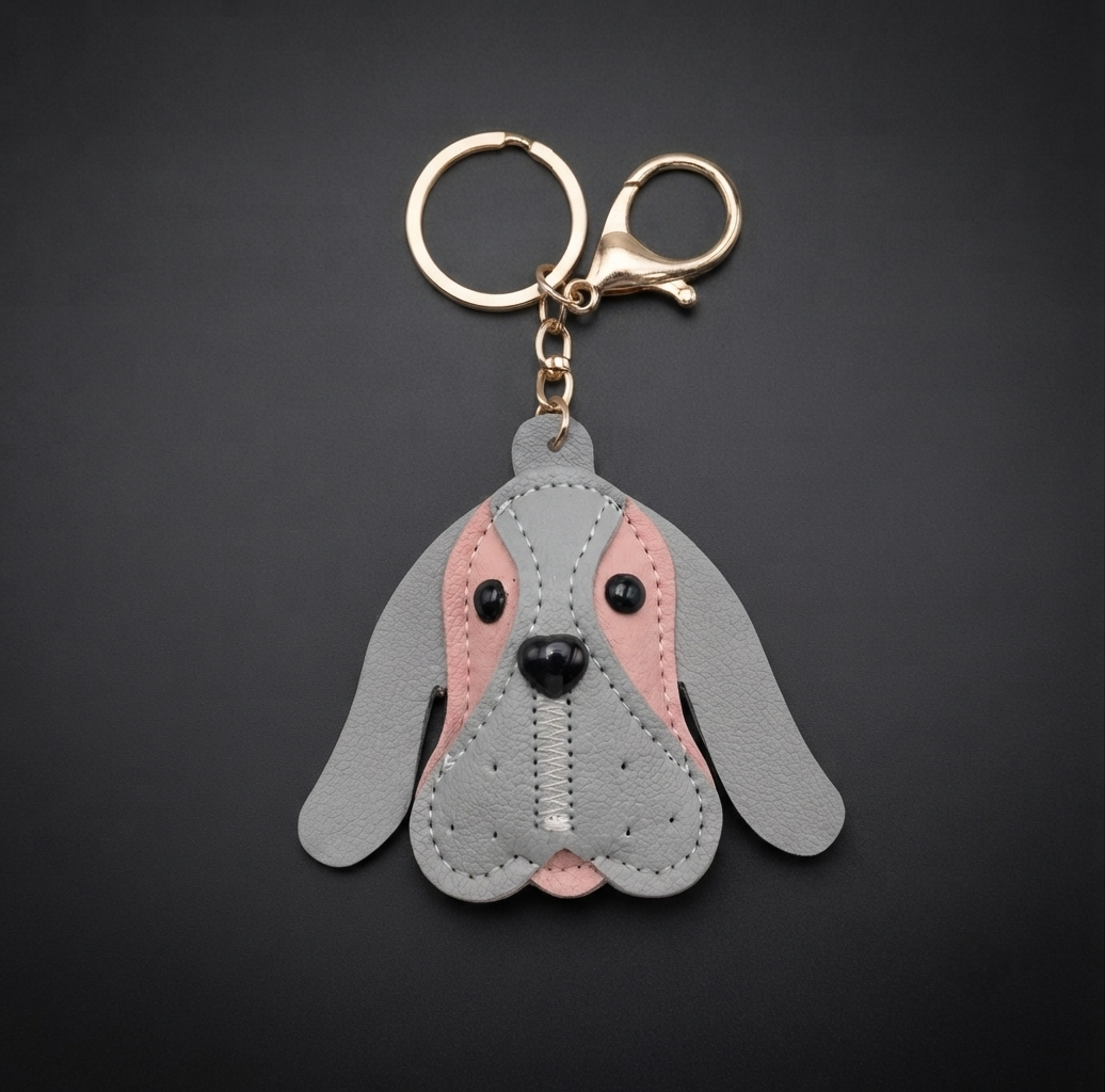 Basset Hound Vegan Leather Keyring