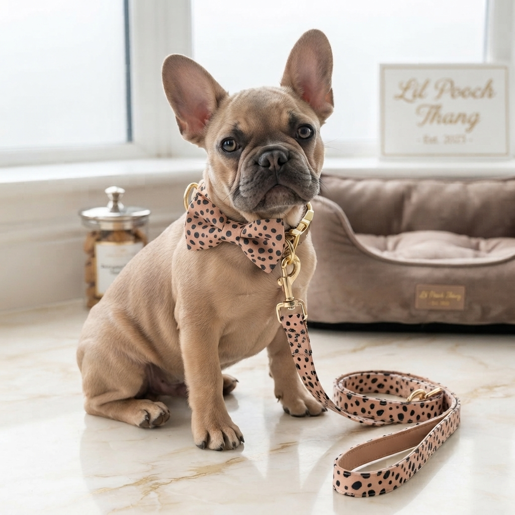 The Wild Thang: Dog Collar, Bow Tie, Lead and Poop Bag Holder Set