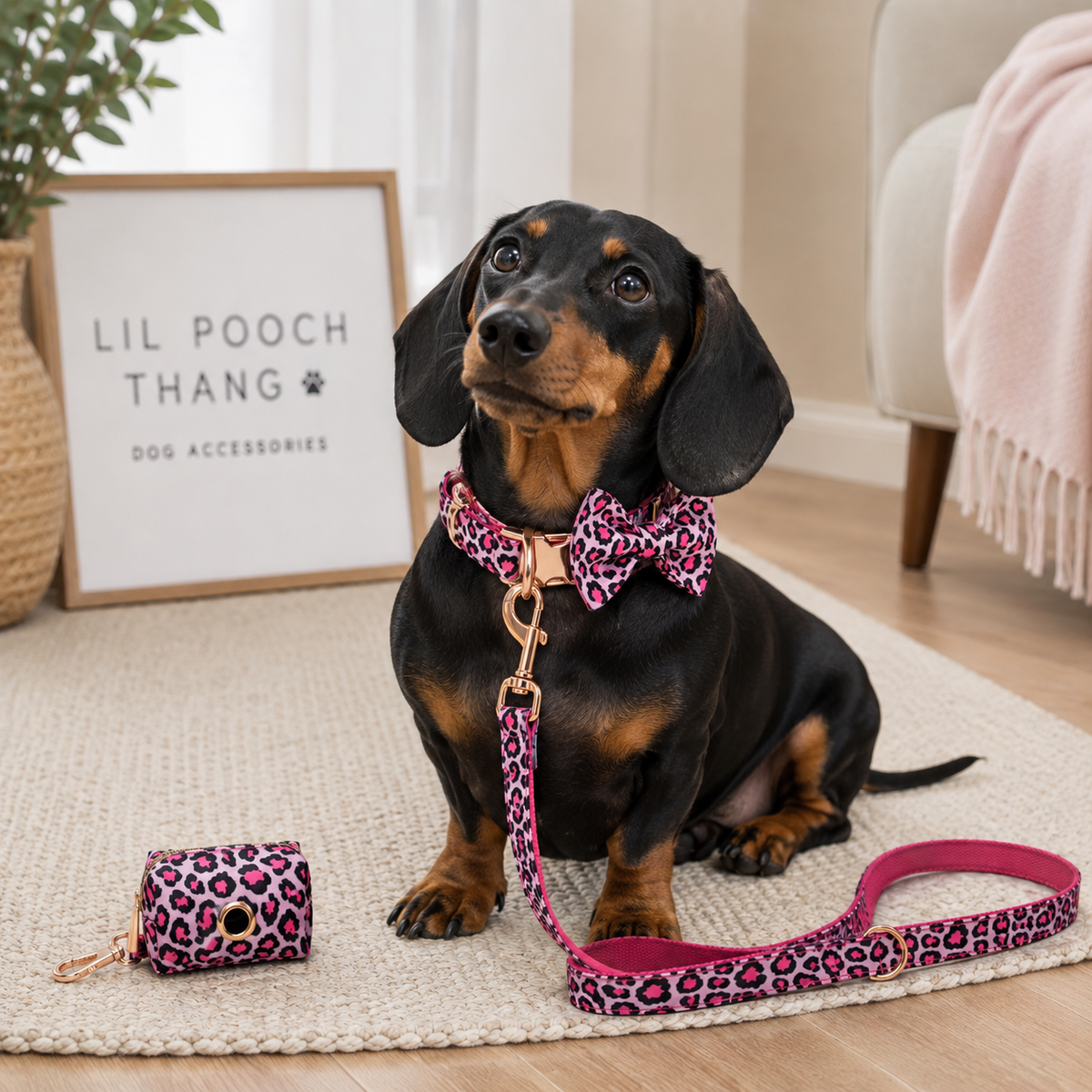 The Wild Thang - Dog Collar, Lead, Bow Tie, & Bag Holder Set