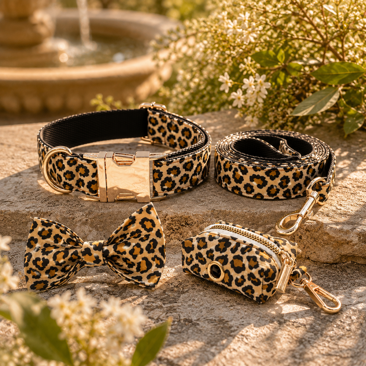 The Wild Thang - Dog Collar, Lead, Bow Tie, & Bag Holder Set