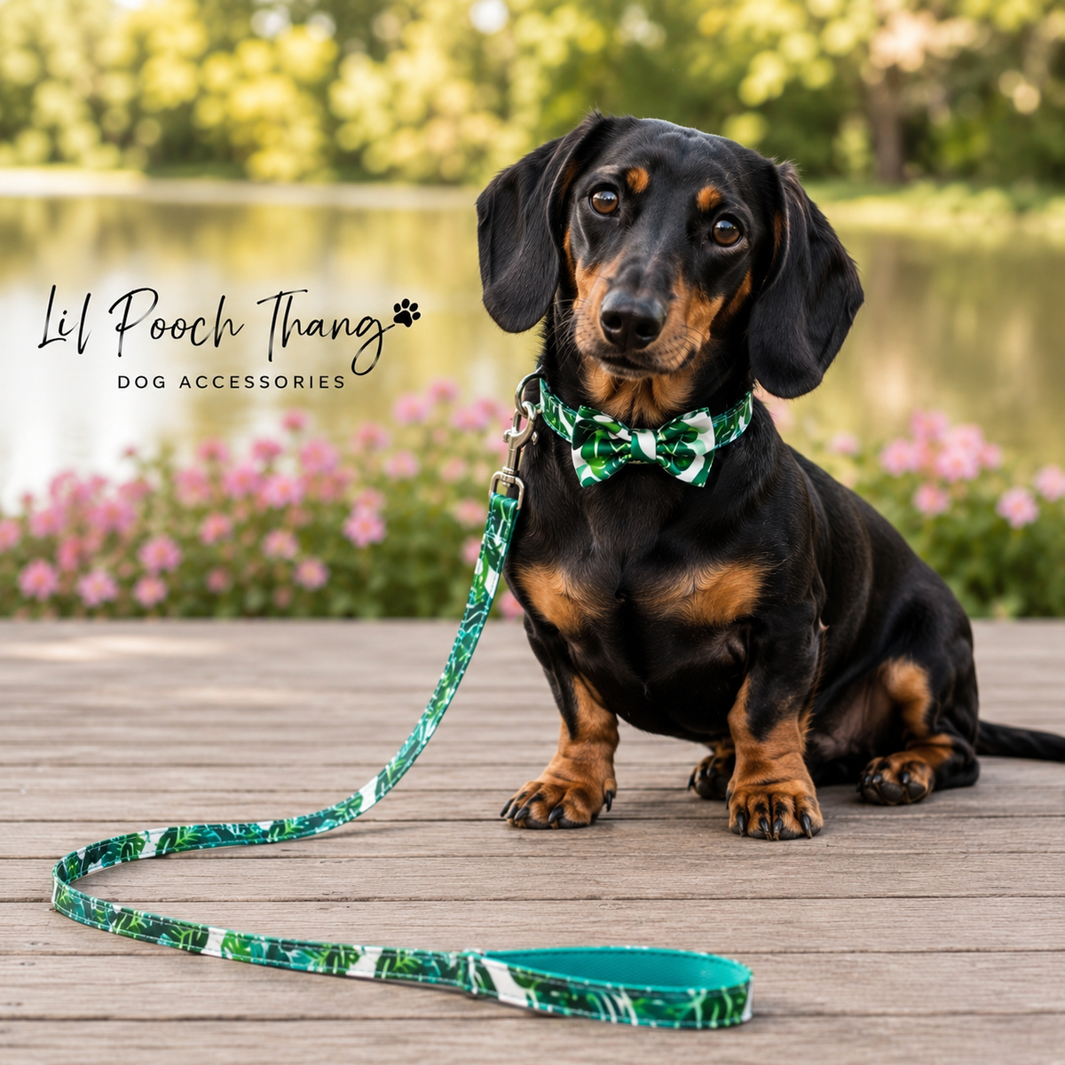 The Paradise Pooch: Dog Collar, Bow Tie and Lead Set