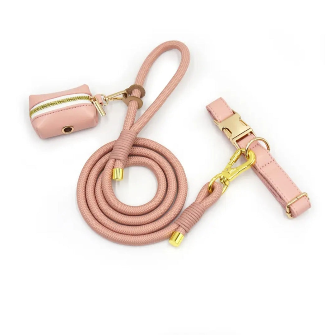 The Jet Set Collection: Vegan Leather Dog Collar, Lead & Poop Bag Holder Set