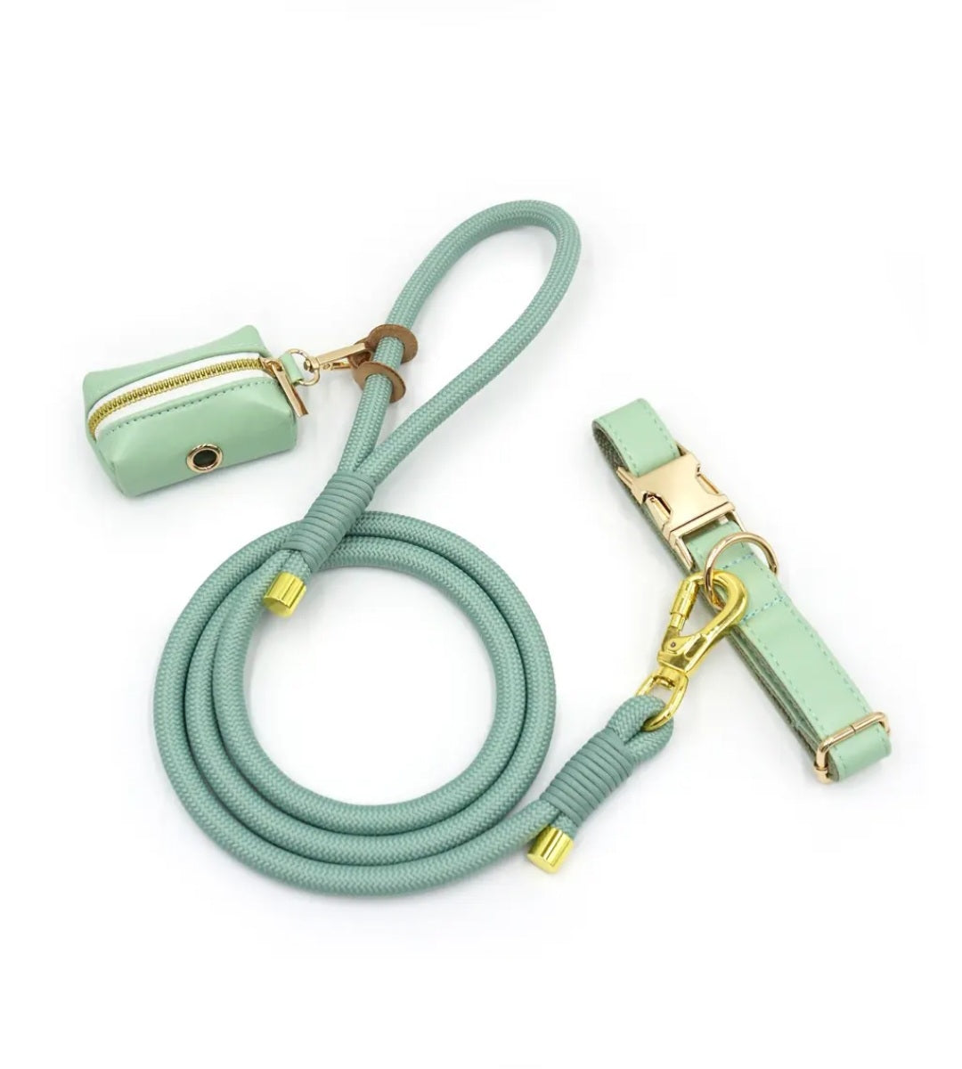 The Jet Set Collection: Vegan Leather Dog Collar, Lead & Poop Bag Holder Set