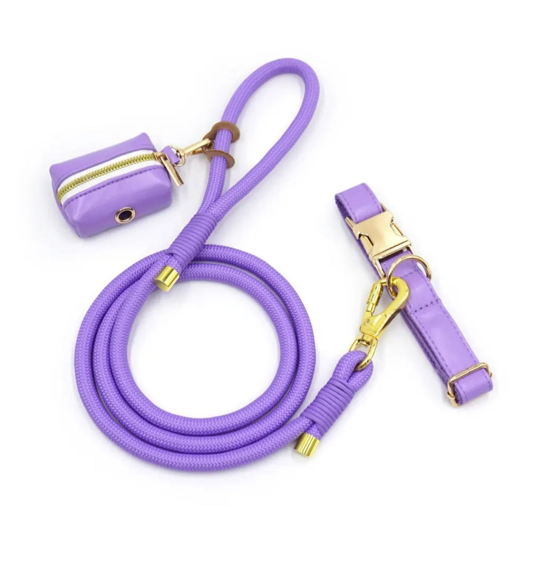 The Jet Set Collection: Vegan Leather Dog Collar, Lead & Poop Bag Holder Set